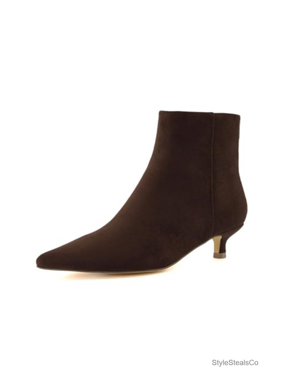 Vegan Leather Kitten Heel Ankle Booties Pointed Toe Back Zip Work